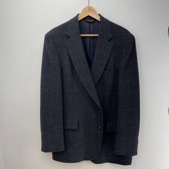 Vtg Unstructured Woolworth's 2-Bttn Gray Plaid Wool Sport Coat (42L or 44L) - Picture 1 of 14